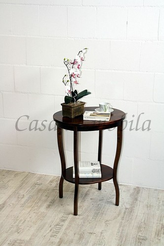 Massivholz Beistelltisch oval 75cm braun Kolonial Tee-tisch Telefon nußbaumfarbe - Bild 3 von 8