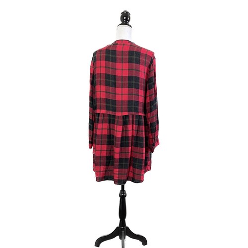 Zara L Flannel Dress Red Black Check Plaid Long Sleeve Button Front - Picture 5 of 8
