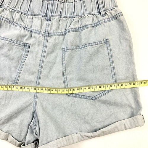 Dotti Light Blue Paperbag Denim Shorts Sz 10 High Rise Elastic Waist Rolled Hem - Picture 7 of 9