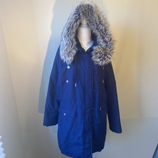 Swiss Tech Womens Large Puffer Jacket Coat Full Zip Hooded Insulated Long Blue
