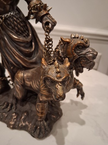 Greek Olympian God of The Underworld Hades Leashed Cerberus Guard Dog Figurine - Picture 5 of 13