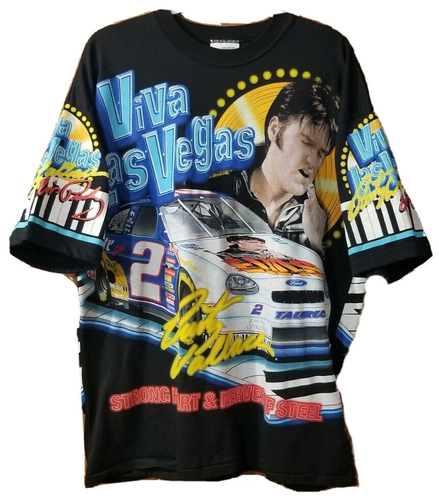 Vintage 90s NASCAR Elvis Presley Rusty Wallace All Over Print T Shirt Men  Large