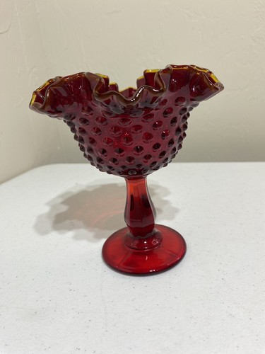Vintage Fenton Glas rot Amberina Nagel Kompott Standfuß Süßigkeitenschale - Bild 9 von 12