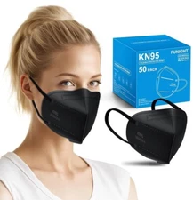 KN95 Mask 50 Pack Wide Ear Band Mask - 5 Layers Of Filtration - Black Face Masks