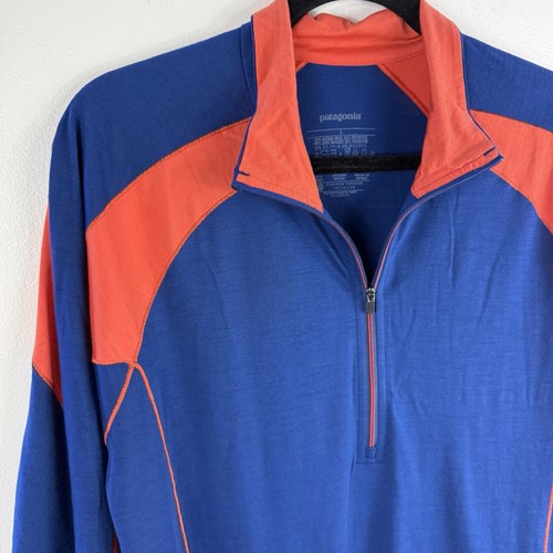 Patagonia Wool Blend Lightweight 1/4 Zip Pullover Men's Large C5 Blue Orange - Picture 3 of 12