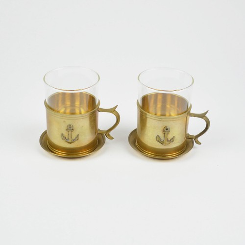 Teekanne - Messing - Anker - maritim - Teegläser - Stövchen - Vintage - Set - Bild 8 von 11