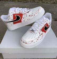 Air Force 1 Custom White Shoes Red Black Splatter Mens Womens Kid Sizes