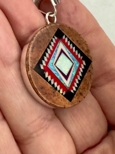 Unikat Southwestern Sterling Silber 925 Handarbeit Navajo Micro Edelstein Inlay Anhänger - Bild 3 von 7