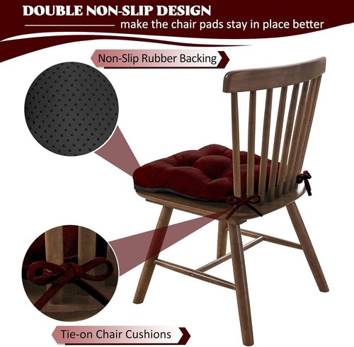 Indoor Chenille Chair Cushions with Ties - Set of 4, Non-Slip & Comfortable - Picture 5 of 9