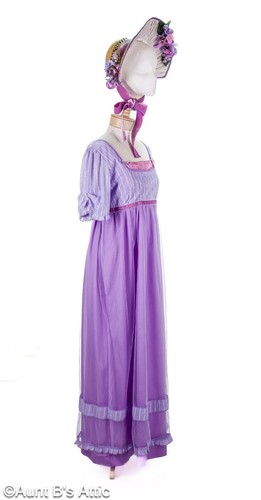 Regency Era Dress &Handmade Bonnet Early 1800's Dickens Era Lavender Dress XL - Picture 3 of 10