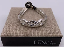 NEW Uno de 50 MYSTERY White Crystal Silver Plated Leather Bracelet Size Medium