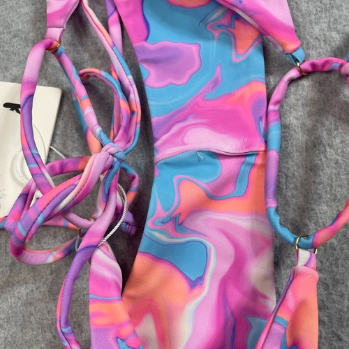 Kulani Kinis Bikini Woman M Bottom XS Top Pink Tye Dye Thong Tie Side Beach Pool - Picture 7 of 12