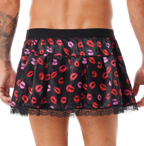 DE Herren Satin Rock Unterwäsche Nachtwäsche Spitzenbesatz Minirock Schlafanzug - Bild 11 von 65