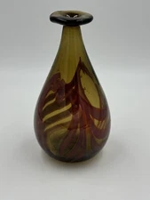 Vintage Hand Blown Amber Glass Mauve Swirl Tear Drop Bud Vase
