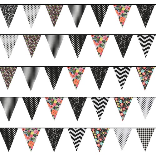 Create a Cozy Ambiance 33 Ft Floral Fabric Triangle Flag Bunting Banner - Picture 48 of 73
