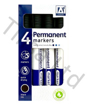 4 Permanent Black & Coloured Ink Marker Pens Bullet Point Quick Dry Marking Tips