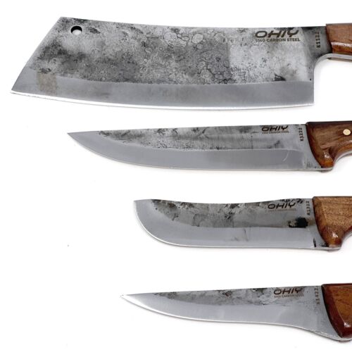 OHIY Butcher Knives 4 Piece Hand Forged Knife and Cleaver Set w Leather Sheath - Picture 5 of 24