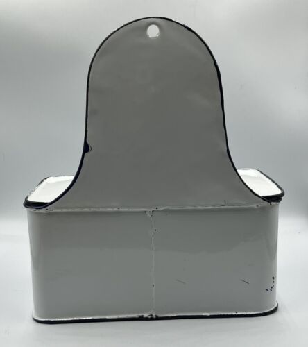 Vintage französische Emaille Allumette Box weiße Emaille mit blauem Rand - Bild 4 von 9