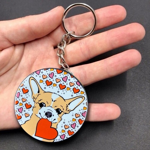 Chihuahua Dog Heart Pattern Valentines Day Keychain Handmade Art Gift Accessory - Picture 3 of 4