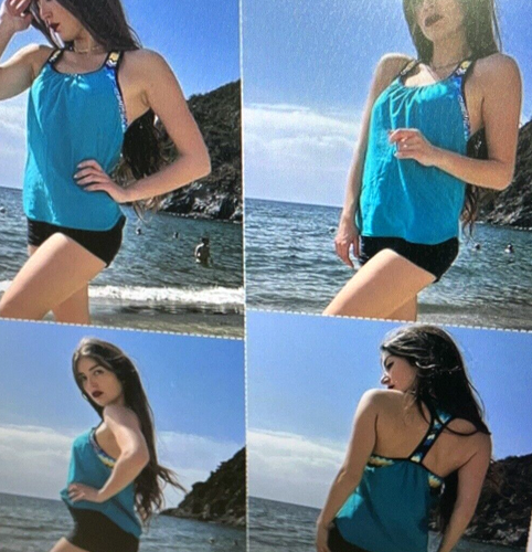 NEW SIZE XL Aleumdr Blouson Printed Push up Strappy T-Back Tankini TOP ONLY - Picture 5 of 9