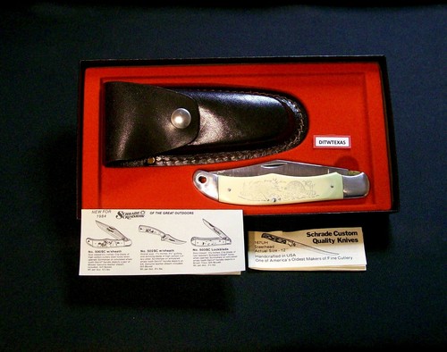Schrade SC500 Knife W/Sheath USA Made 1983 5-1/4" Closed & Packaging Papers Rare