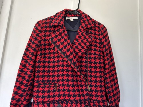 Vintage Tommy Hilfiger Women's Size 4 Houndstooth Moto Jacket Wool Blend - Picture 3 of 13