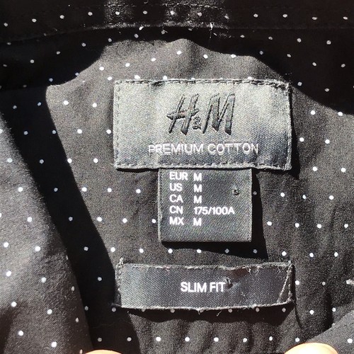 H&M Mens Dress Shirt Top Sz Medium M Black Dots Long/S Button Cotton Collar Tee - Picture 3 of 9