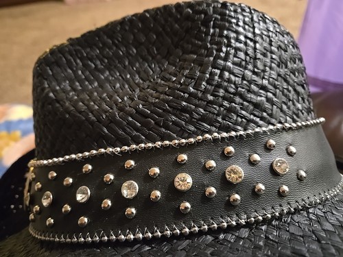 New Kenny K Black Natural Fibre Rhinestone Hat Band Size Small - Picture 13 of 17
