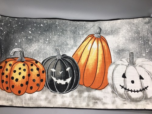 Cynthia Rowley Halloween Pumpkin Table Runner Silver Black White Orange 14x72 - Picture 4 of 12