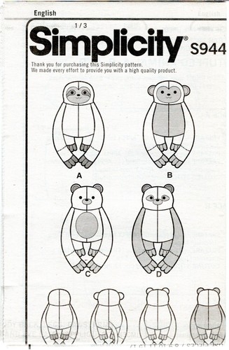 "Hugging Plush Animals" ©2021 Simplicity Sewing Craft Pattern #S9442 NEW & UNCUT - 第 3/5 張圖片