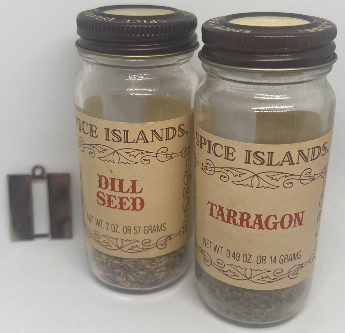Vintage Spice Islands Spice Jars Pair With Brown Lids; Prop/display