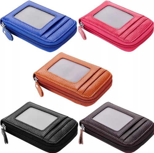 Genuine Leather Men Women Wallet Credit Card Holder RFID Blocking Zipper Pocket - Picture 3 of 24