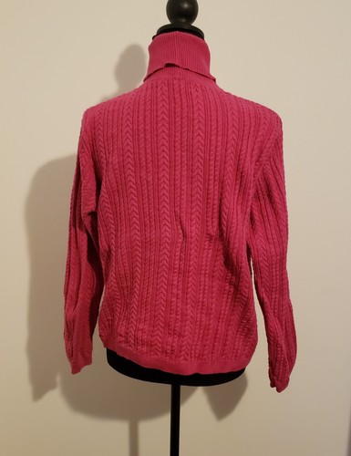 Wainscott Womens Cotton Cable Knit Sweater Barbie Pink, Sz Large, Turtleneck VGC - Picture 4 of 14
