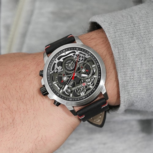 BORUSE Quartz Chronograph Watches for Men Leather Dive Analog Waterproof Watch - Picture 2 of 7
