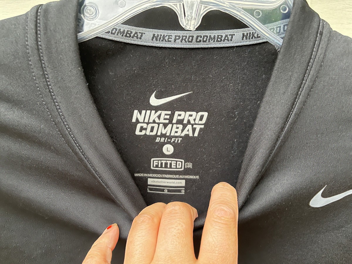 MENS Nike Pro Combat Dri Fit Running Top Adult L BLACK Long Sleeve