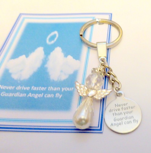 Never Drive Faster than Your Guardian Angel can Fly Key Ring Gift for Car Keys - Picture 2 of 2