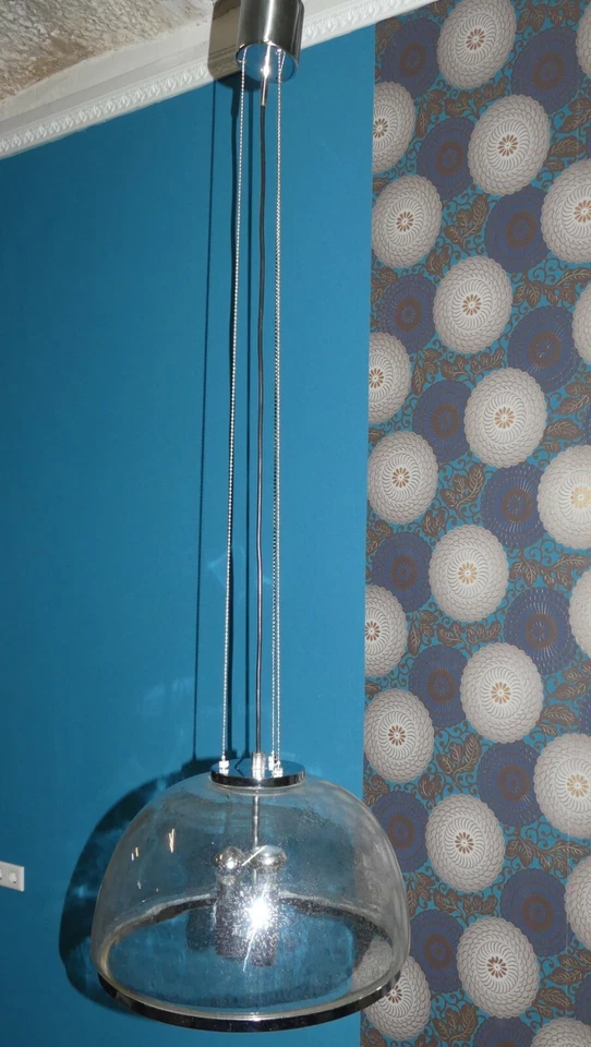 70er Hustadt Chrom Deckenleuchte Glaskuppel Bläschen Bubble space age 70er retro - Bild 3 von 4