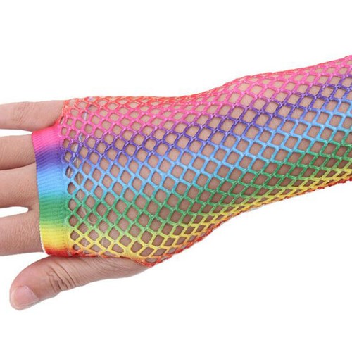 Frauen Sexy Regenbogen-Fischnetz-Handschuhe Ausgehöhlte Löcher Fingerlose < - Bild 6 von 13