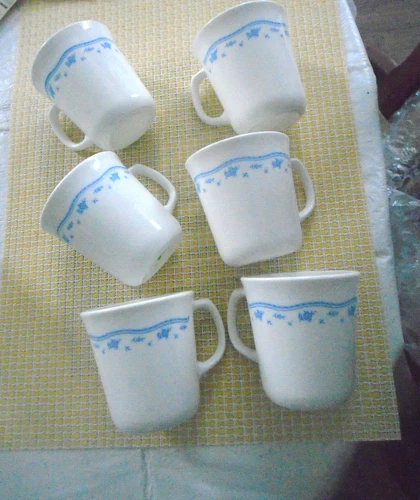 6 Vintage Corning Pyrex Corelle MORNING BLUE Coffee Cups Mugs