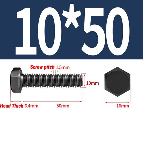 M6 M8-M16 BOLTS HIGH TENSILE GRADE 12.9 PART THREADED HEXAGON HEAD BLACK SCREWS - Picture 54 of 128