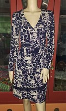 Simply Vera Vera Wang Wrap Dress Small Purple White Circle Pattern Long Sleeves 