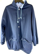 Weather Solutions Men's Large Navy Blue Reversible Loose Fit Rain Jacket Snaps