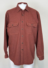 Vintage LL Bean Mens Red Striped Button Up Shirt M 100 Cotton Made in Hong Kong