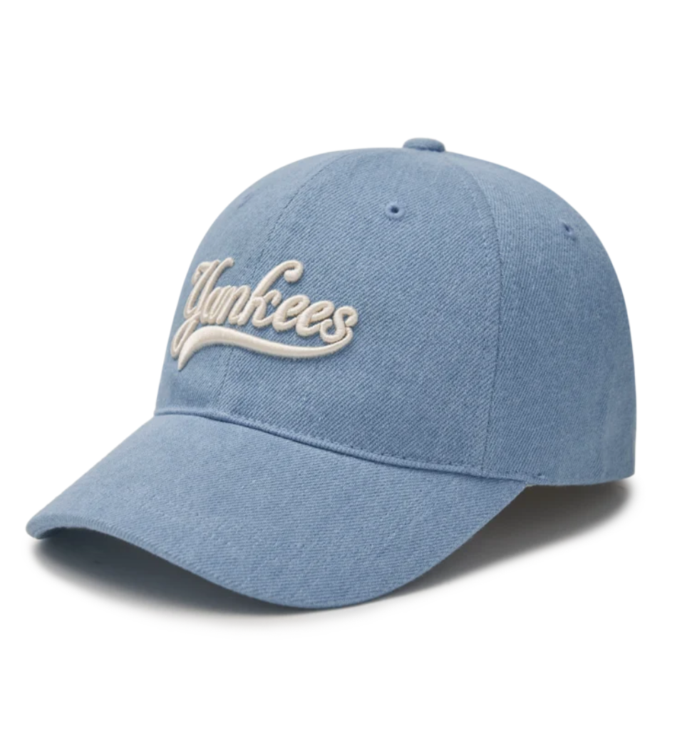★MLB Korea★ Varsity Lettering Washed Unstructured Ball Cap MLB Korea] Varsity Cultive Lettering Denim Unstructured Ball