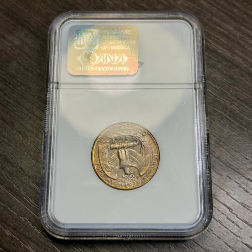 MS66 1957-D 25C Washington Silver Quarter, NGC & CAC- Old Holder Rainbow Toned - Picture 3 of 6