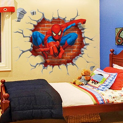 3D Wall Sticker Crack Spider man Marvel Superhero Avengers Kids Room Best HRvmq
