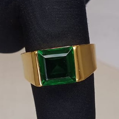 5.0Ct Asscher Cut Natural Emerald Solitaire Men's Ring 18k Yellow Gold Plated - Picture 6 of 18