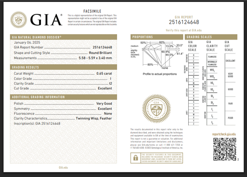 100% GIA CERTIFIED 5.5 mm Real Natural Diamond I/I2 Grade Round Cut 0.65 Ct - Picture 2 of 5