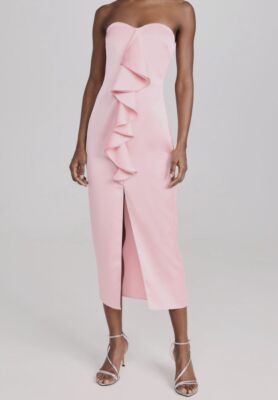 $595 Ramy Brook Women's Pink Satin Ruffled Strapless Venice Dress Size 10
