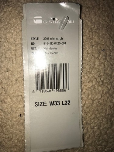 G STAR 3301 Tapered 3D SLIM 33 x 32 Raw Blue Rinse Denim Jeans $150+ - Picture 9 of 9